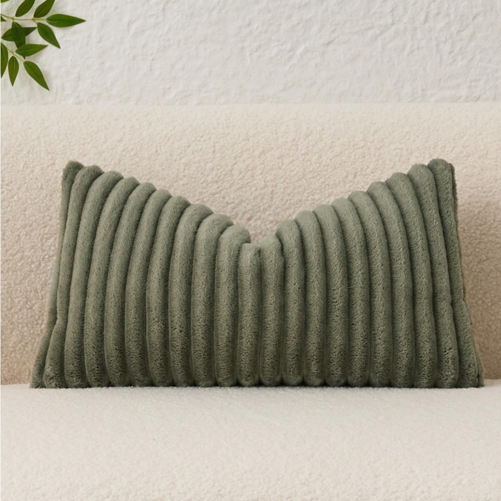 Soft Plush Lumbar Pillow Cover-OLIVE GREEN 24x14” (1-count) Couch Sofa Chair Bed